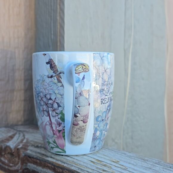 Rejoice  Psalm 118 / Inspirational Ceramic Mug blue 🔵 floral butterfly - Picture 5 of 8